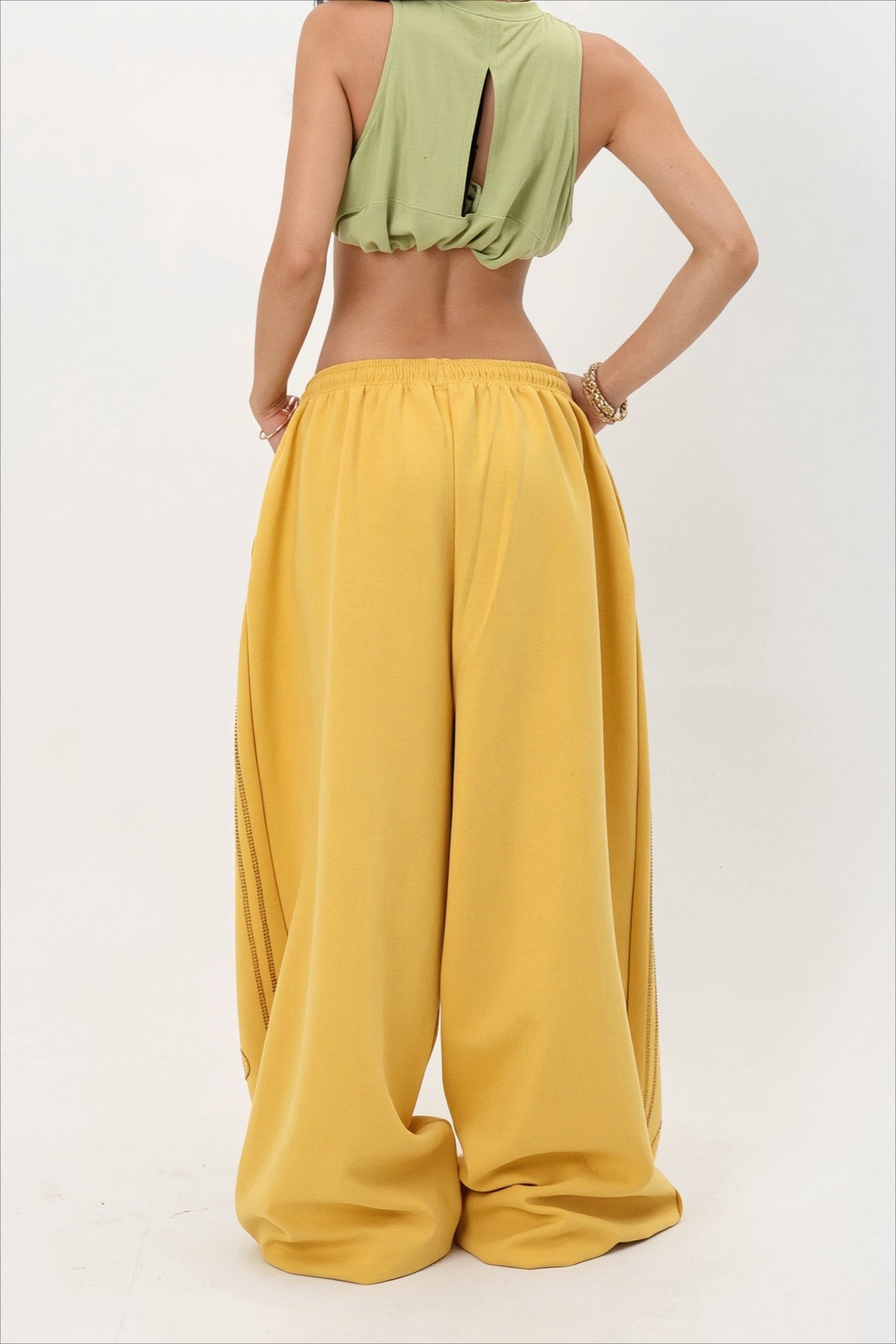 Rhinestone Script Drawstring Wide Leg Pants