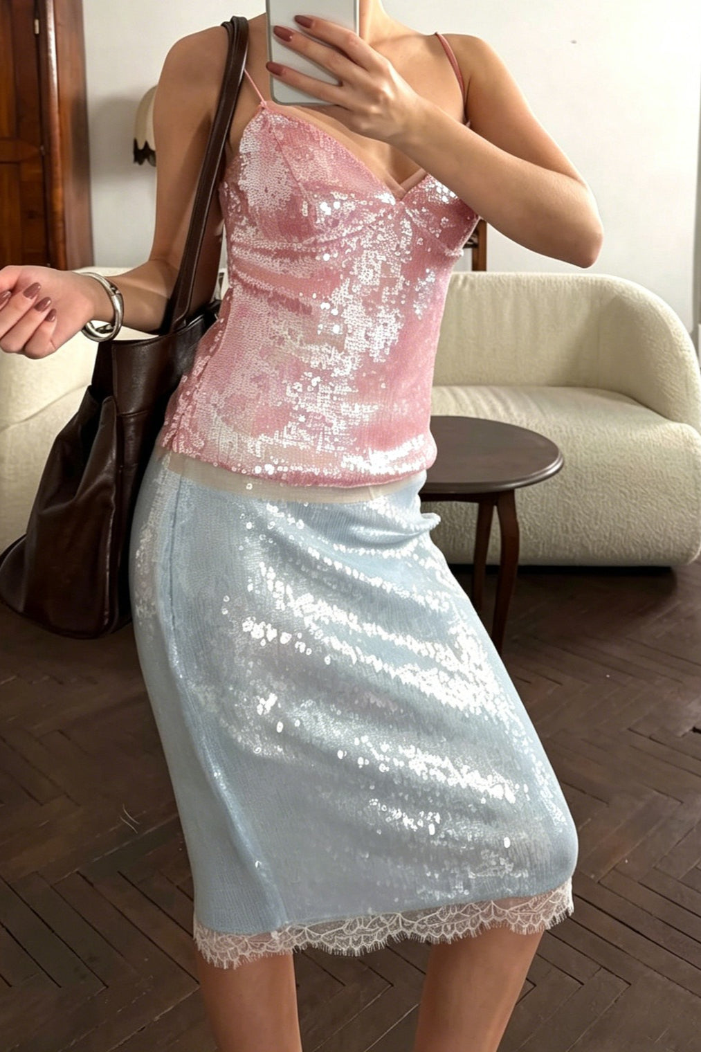 Sequin V-Neck Cami Top Secondary image