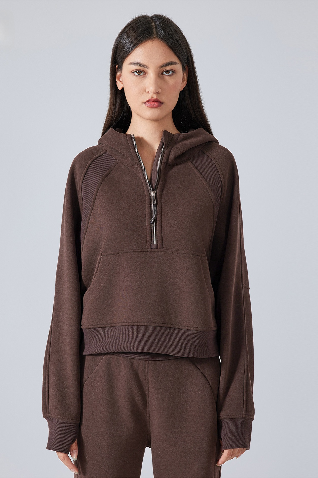 Fleece Lined Half Zip Loose Athletic Yoga Hoodie Secondary image