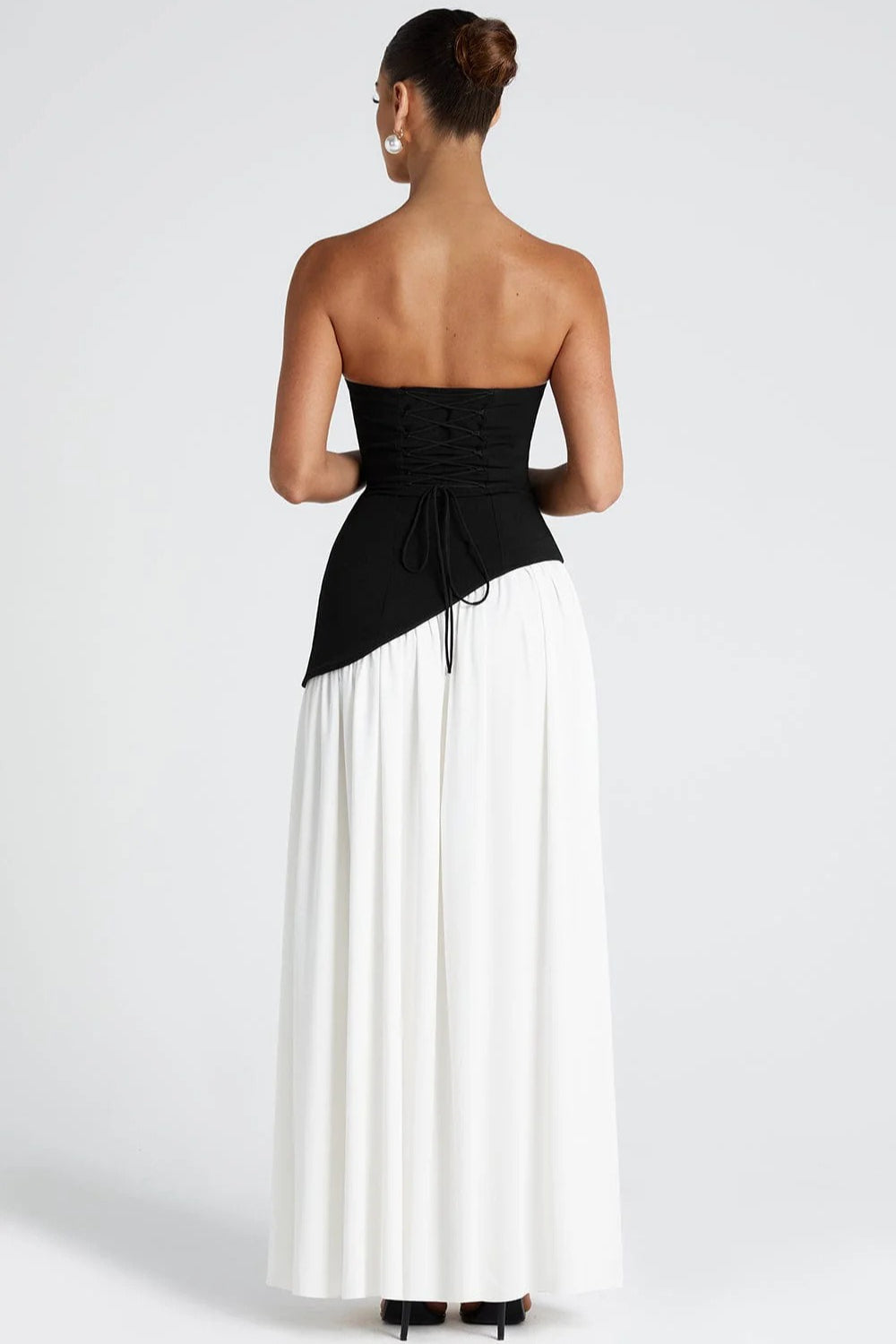 Strapless Contrast Panel High Slit Party Dress