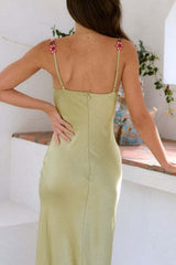 Sexy Bodycon Backless Satin Lace-Trim Cami Maxi Silk Dress