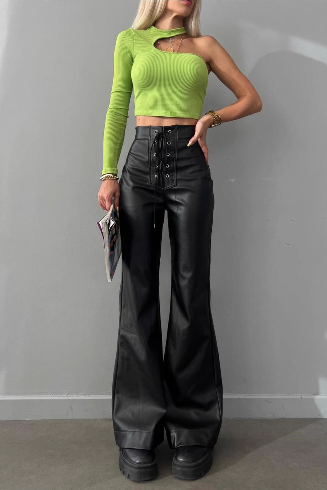 High Waist Flared Leather  Casual Pants Secondary image