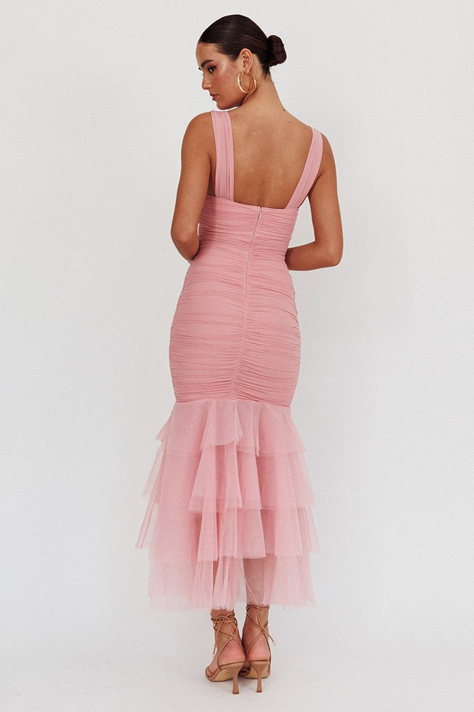 Mesh Insert  Spaghetti Strap Ruched Prom Dress Secondary image