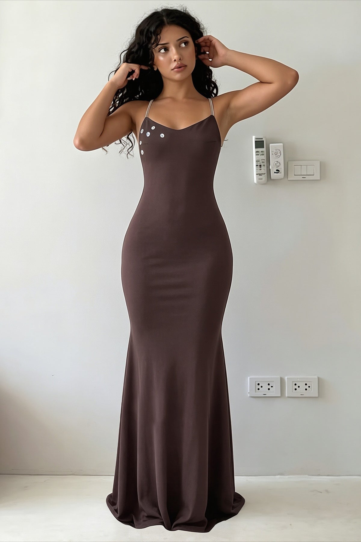 Button Detail Halter Open Back Maxi Dress Main image