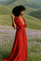 V Neck Ruffled High Waist Dress