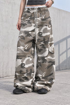 Camo Drawstring Wide Leg Cargo Pants