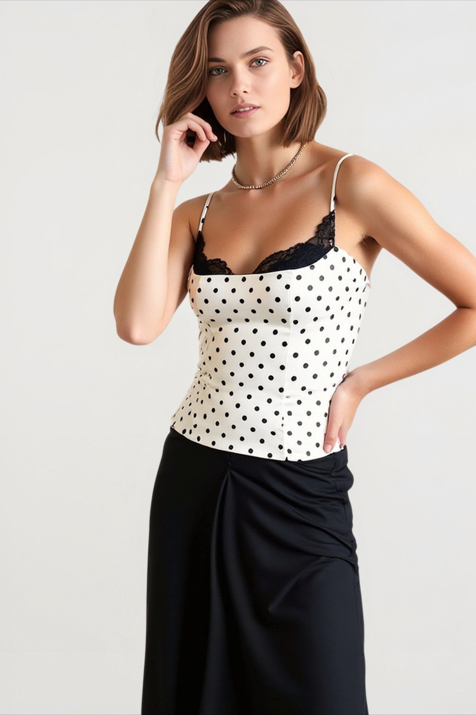 Polka Dot Lace Panel Cami Top Secondary image
