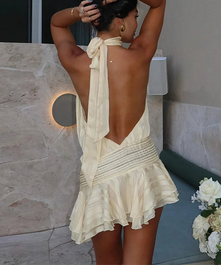 Solid Ruffle Lace-Up Backless Mini Dress Main image