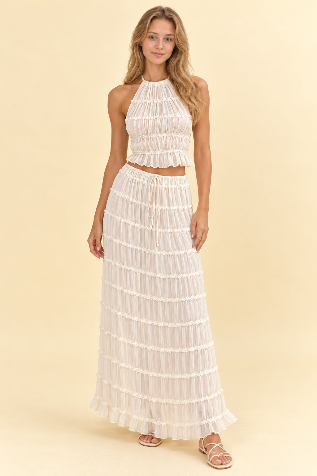 Backless Tiered Halter Top Skirt Set Main image