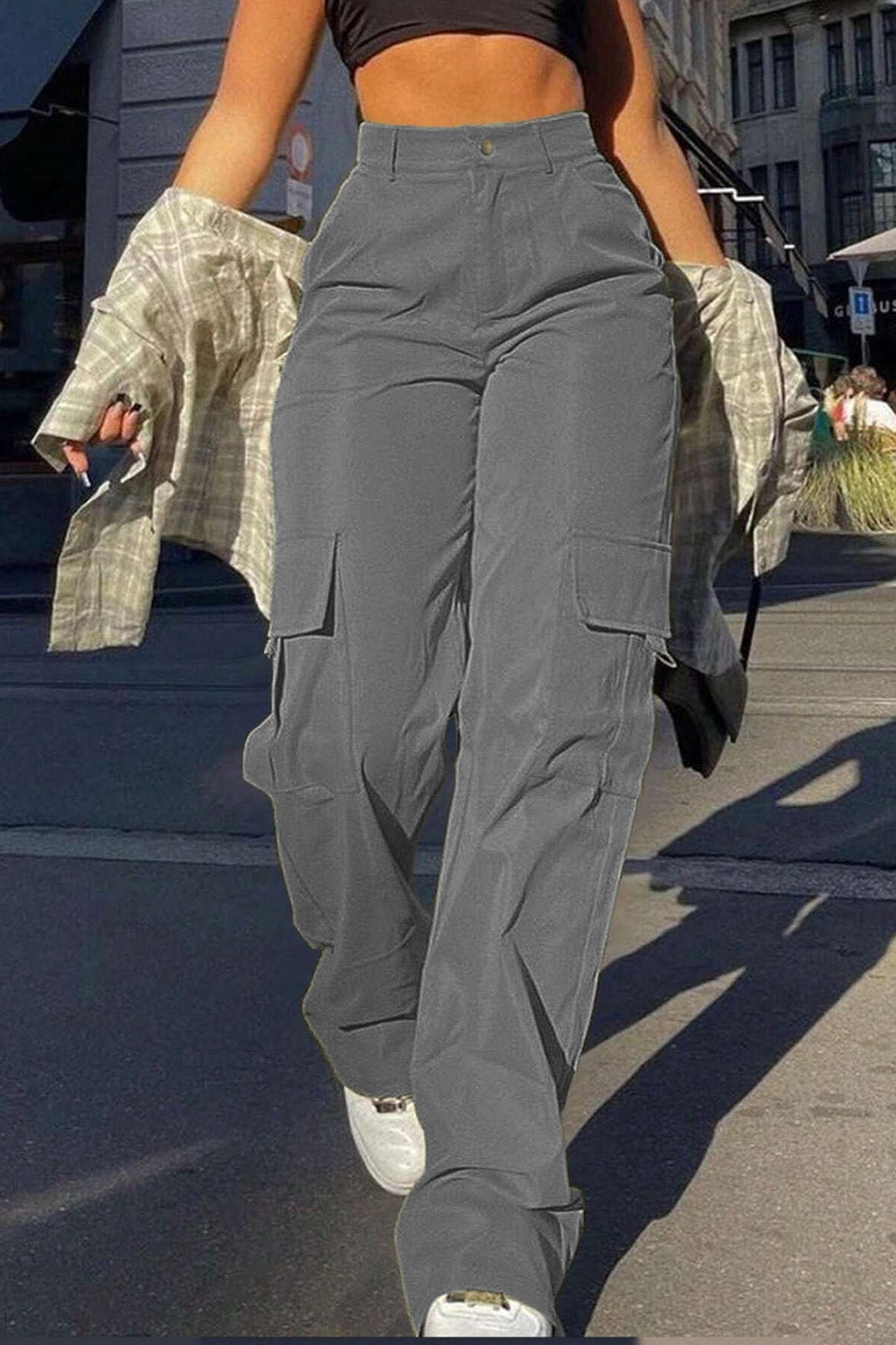 Street Style High Waist Multi Pocket Cargo Straight Loose Pants Secondary image