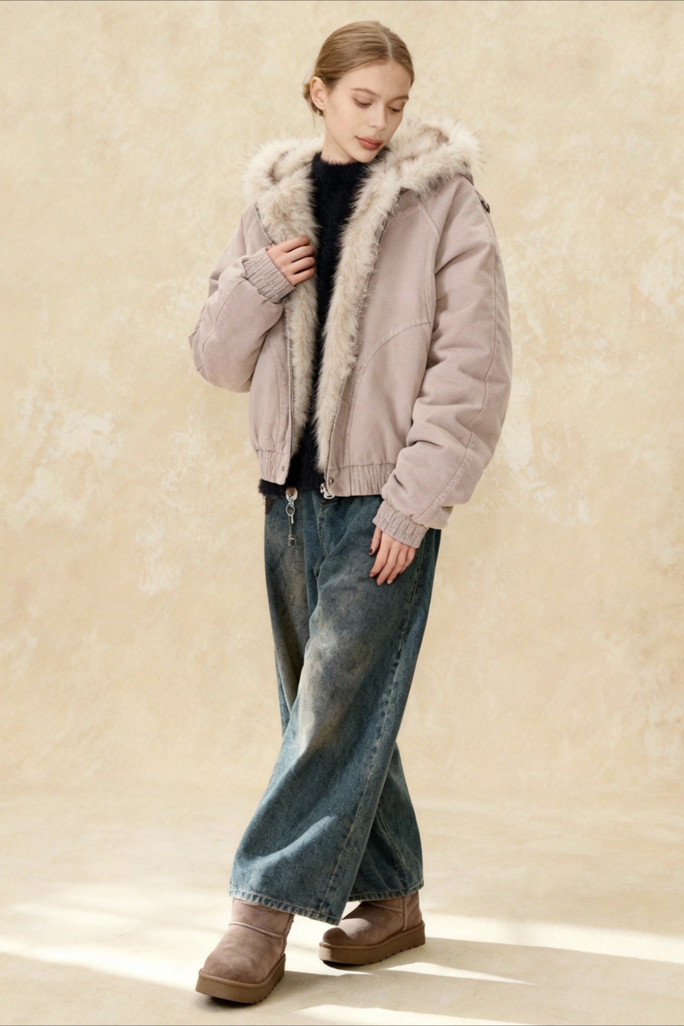Fur-Trimmed Hooded Bomber Jacket Secondary image