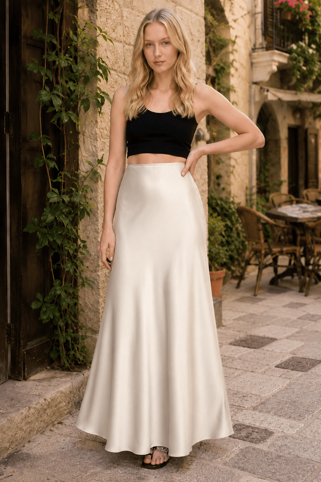 Silky Solid High Waist Satin Maxi Skirt