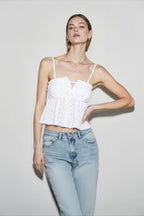 White Jacquard Cropped Cami Top