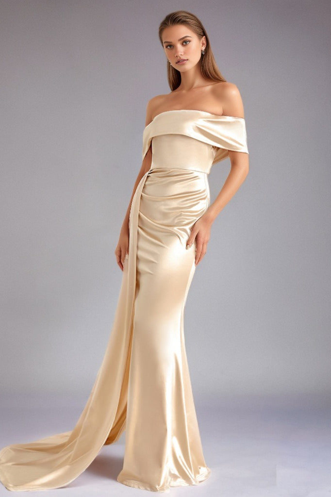 Solid Satin Off-Shoulder High-Waist Mermaid Silk Dress Secondary image