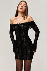 Lace Trim Long Sleeve Mini Dress
