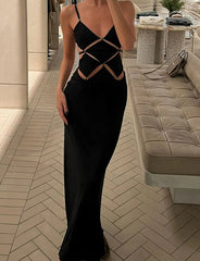 Hollow Out V Neck Slips Maxi Dress