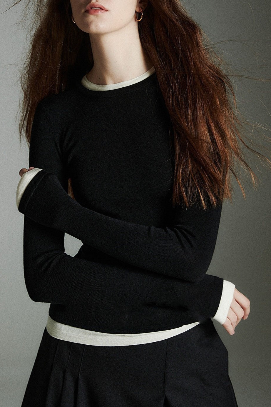 Two-in-One Contrast Trim Knit Top Main image