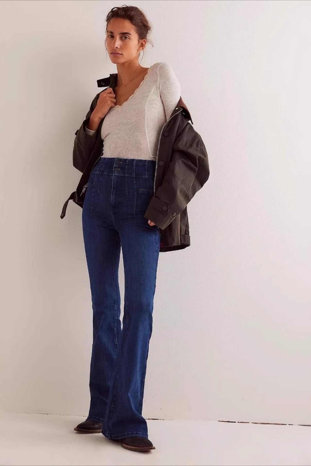 High Waist Slim Flare Wide Leg Straight Denim Jeans Main image