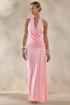 Asym Halter Backless Draped Party Dress