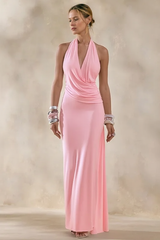 Asym Halter Backless Draped Party Dress