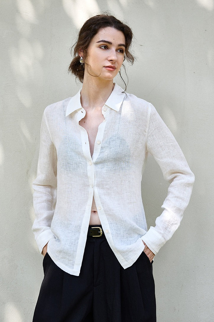 Minimalist Sheer Linen Blouse Secondary image