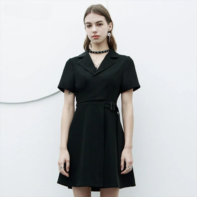V-neck Collected A Hem Black Wide Fashion Exquisite Gothic Dress Main image