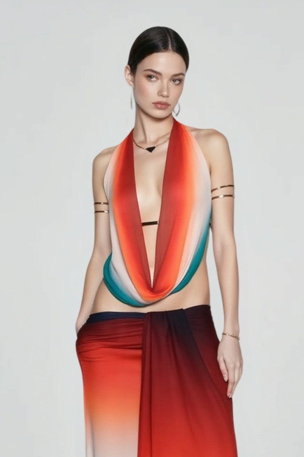Mesh Cowl Neck Backless Bodycon Vacation Set Secondary image