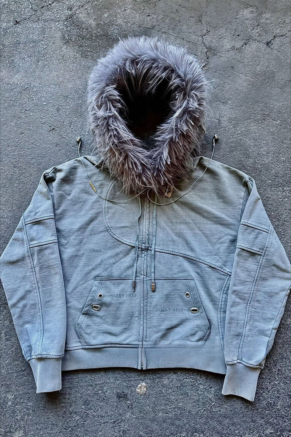 Fur Trim Washed Utility Pocket Zip Hoodie