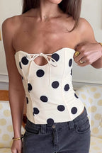 Polka Dot Strapless Crop Tank Crop Top
