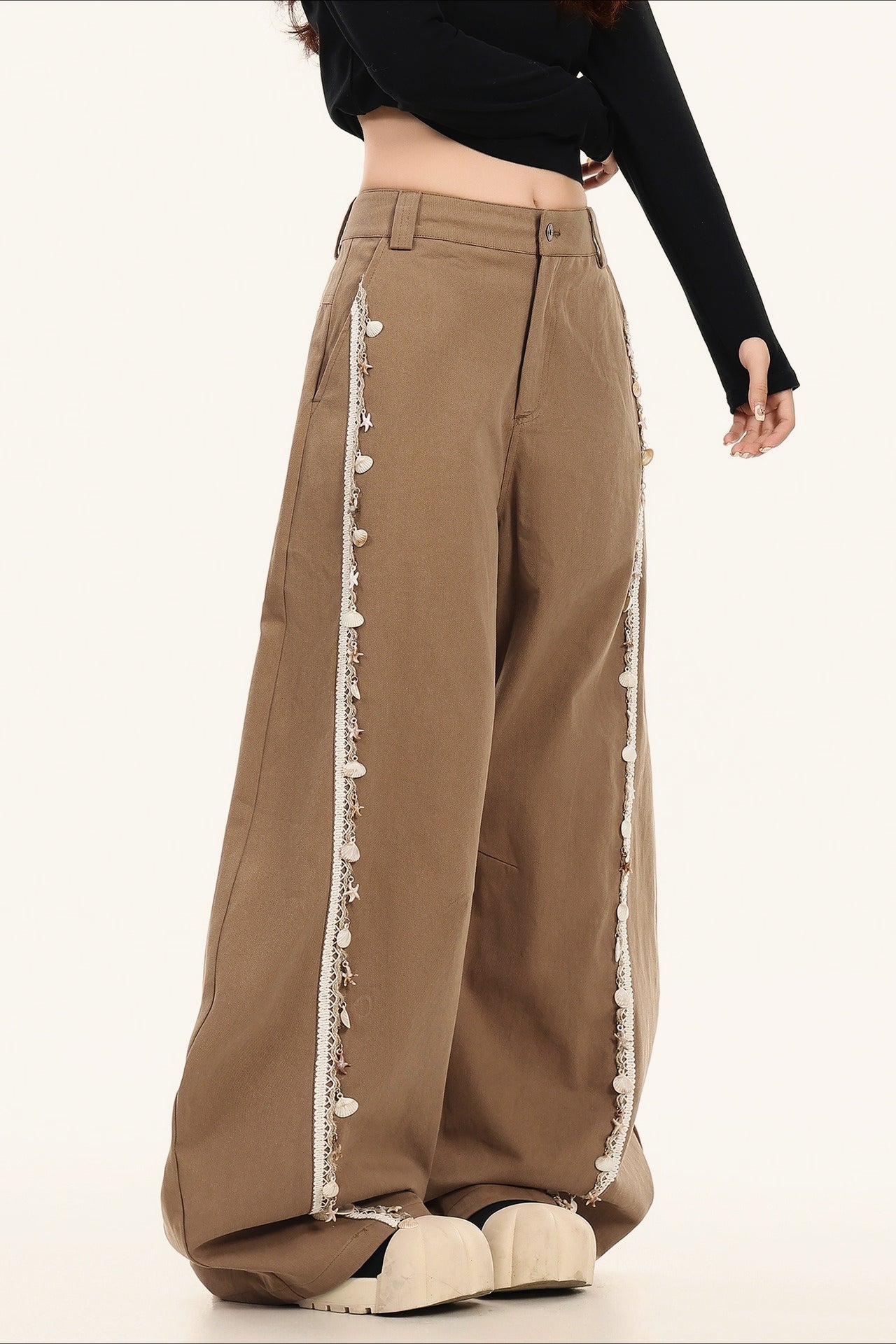 Artistic Bootcut Shell Pendant Wide Leg Casual Pants Secondary image
