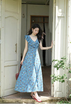 V-Neck Ruffled Midi Floral Dress