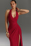 Halter Neck V-Slit Evening Wrap Dress