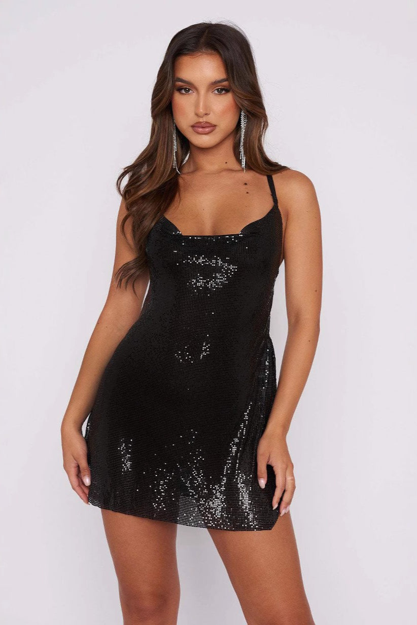 Slim Open Back Off-Shoulder Sequin Dress Main image