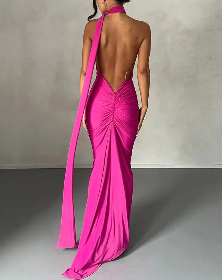 One Shoulder Scarf Ruched Maxi Dress Main image
