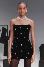 Colored Crystal Strapless Bandage Graduation Party Dress