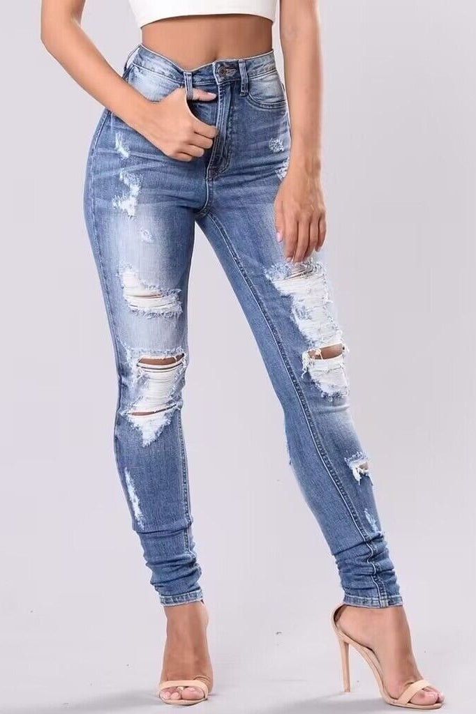 Washed Ripped Straight Denim Jeans Main image