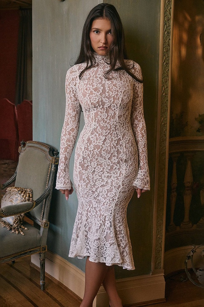 Crew Neck Lace Long Sleeve Mermaid Bodycon Lace Dress Main image