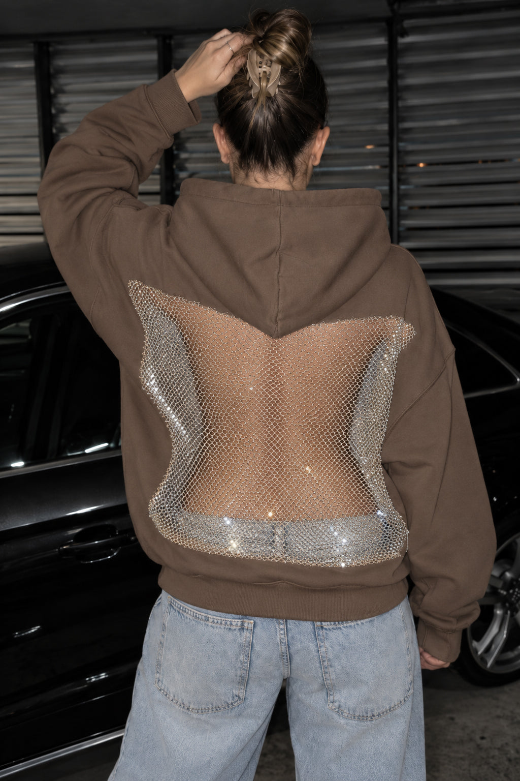 Mesh Back Cutout Pullover Hoodie