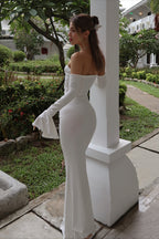Off Shoulder Flared Sleeve Mermaid Maxi Party Dress