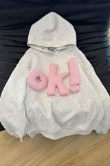 3D OK Letter Print Hoodie