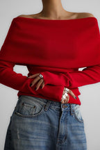Off Shoulder Ribbed Sweater