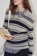 Stripe Polo Collar Knit Top
