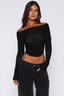 Solid Off Shoulder Sheer Mesh Crop Top