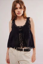 Solid Lace Ruffled Slim Fit Cami Top
