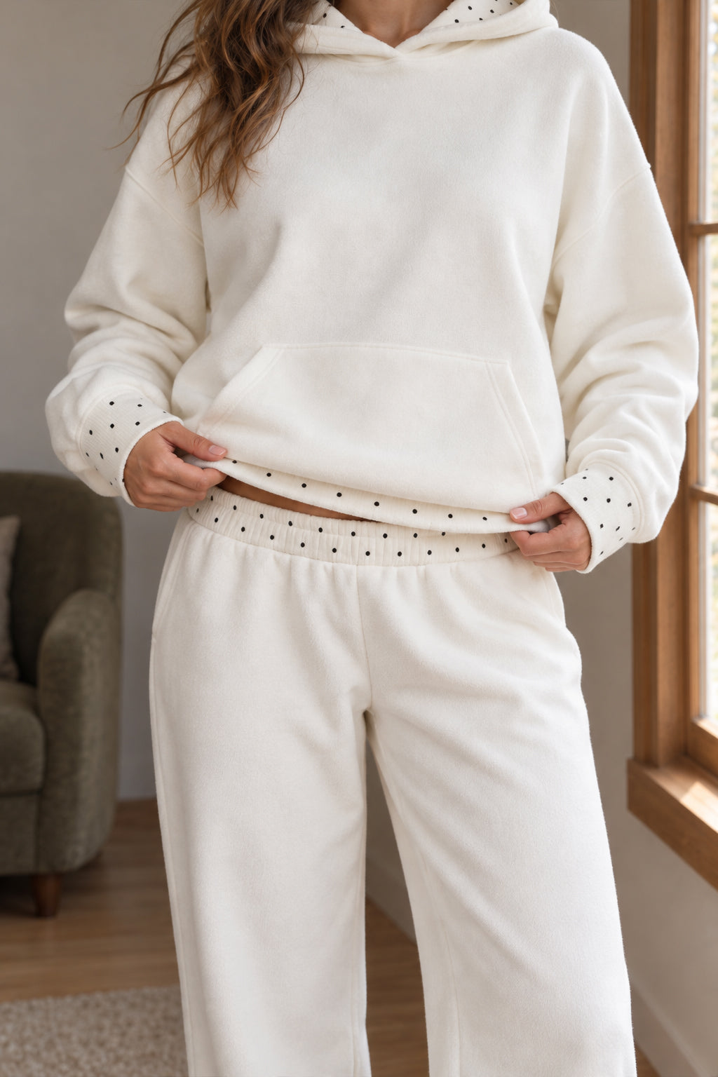Loose Fit Polka Dot Printed Hoodie