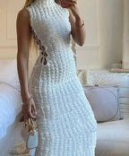Lace Up Hollow Sleeveless Midi Dress