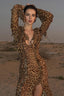 Leopard Chiffon Ruffle Long Sleeve Party Dress