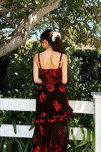 Ruched Low-Neck Floral Dress