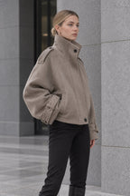 Vintage Stand Collar Buttoned Short Wool Coat