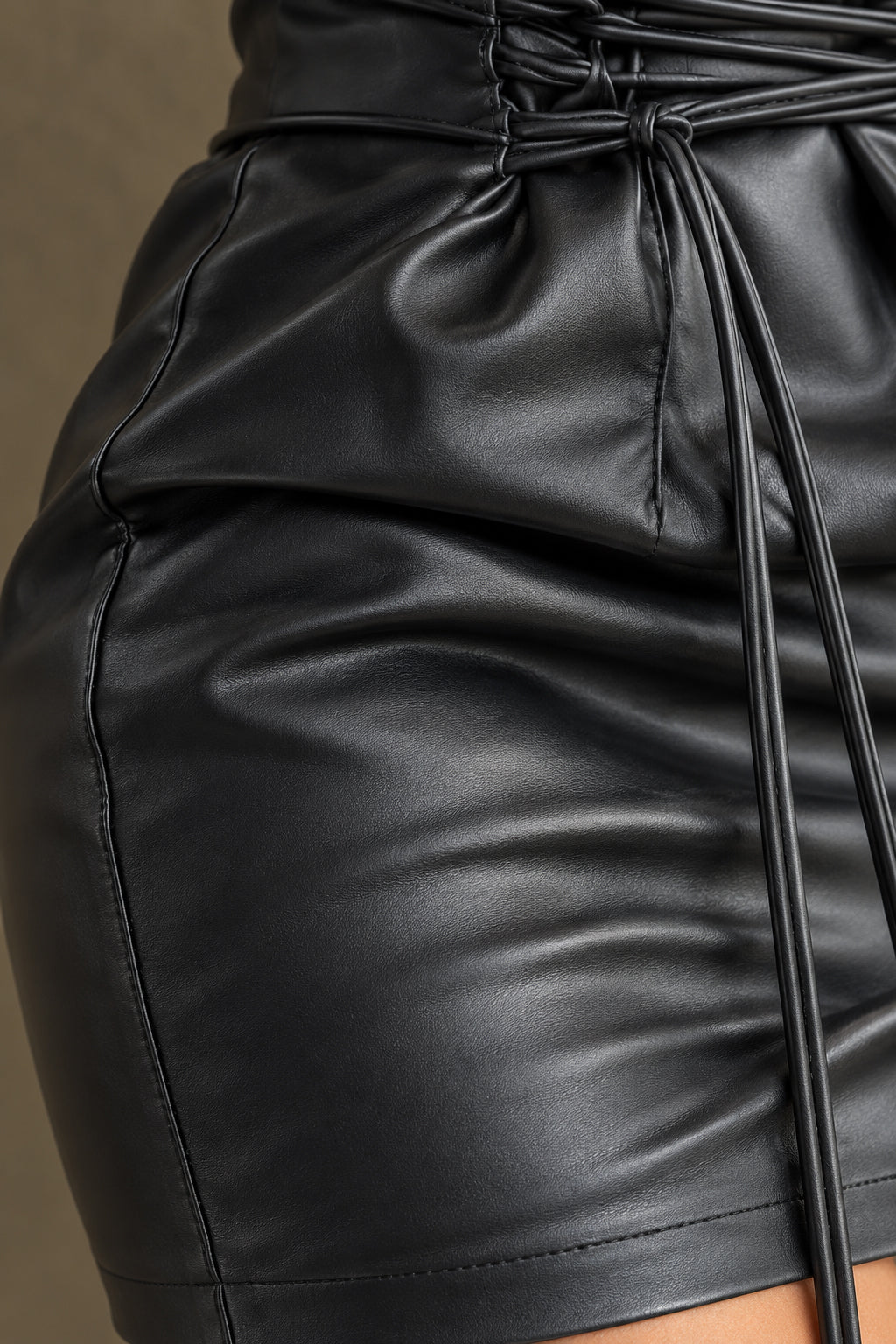 Lace-up PU Leather Mini Skirt